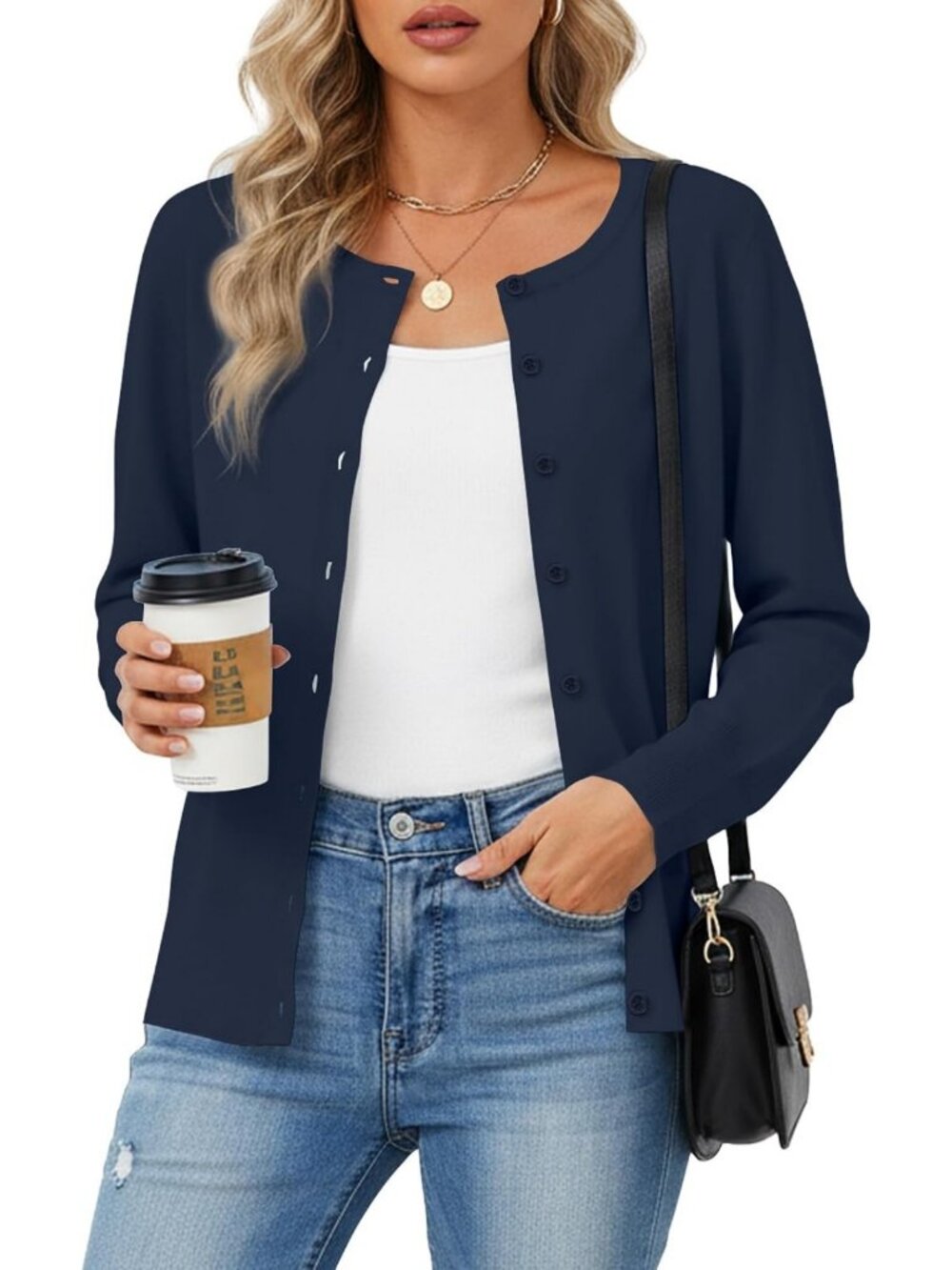 Lightweight Long Sleeve Button Down Cardigan Sweater for Women - Cozy Layering
